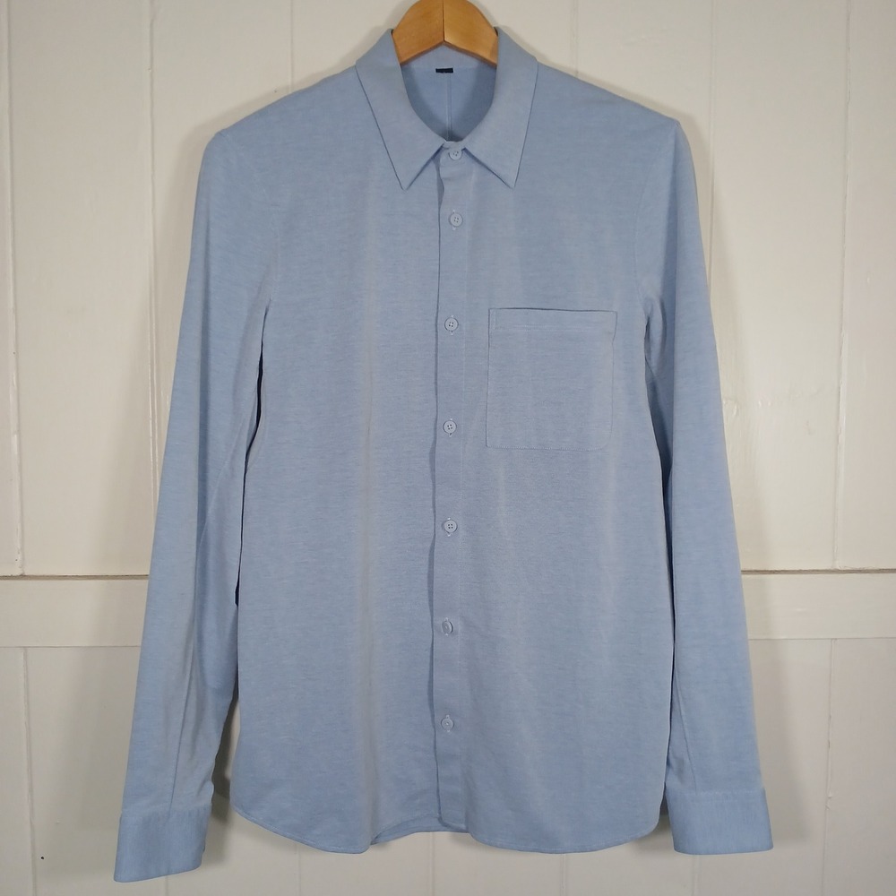 Lululemon Commission Qwick Oxford Button Shirt Men Small Blue Long Sleeve Pocket